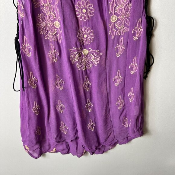 Free People Sunset Kisses Embroidered Lilac Sheer Tunic Top women’s medium - Picture 4 of 10